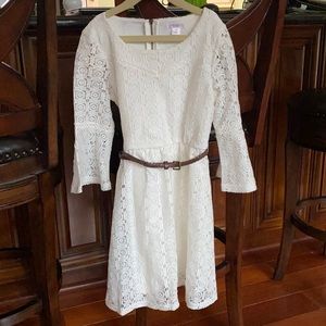 White lace dress with braided belt!